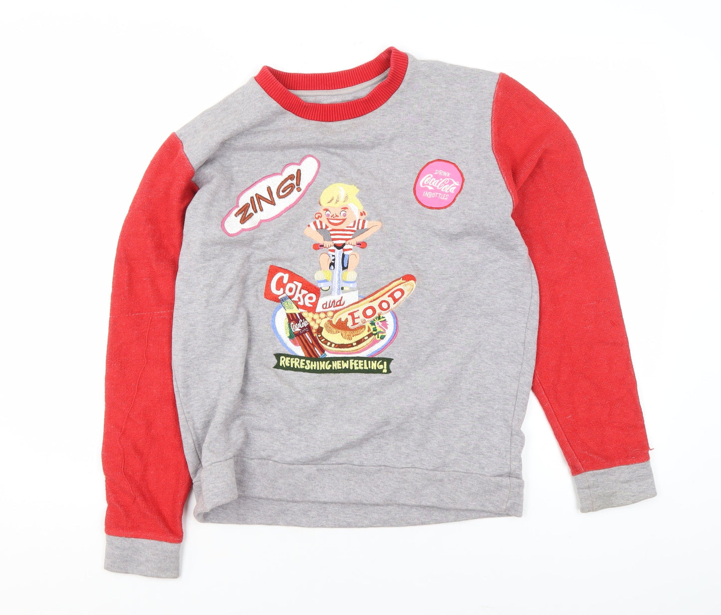 Coca-Cola by Kit Neale Women's Grey Red Pullover Sweatshirt Small