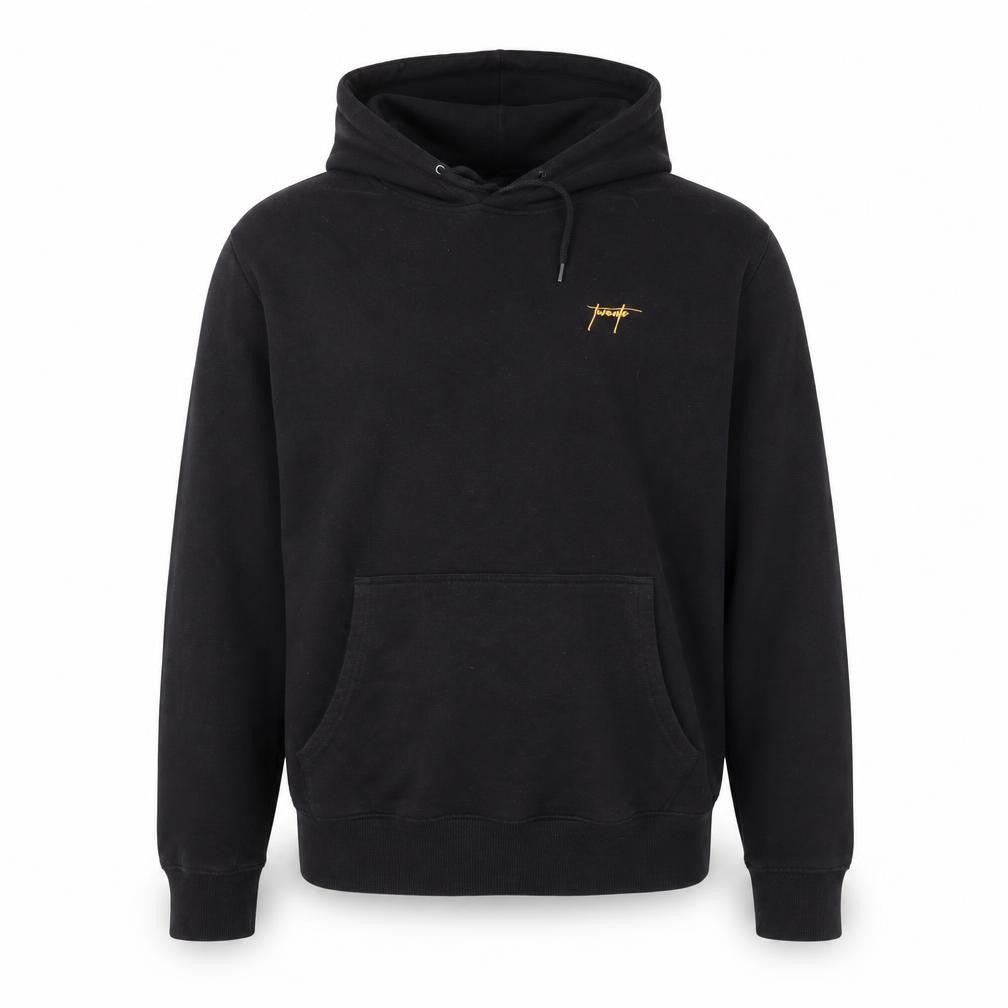New Look Men's Black Small Pullover Hoodie with Yellow Stripes and Logo
