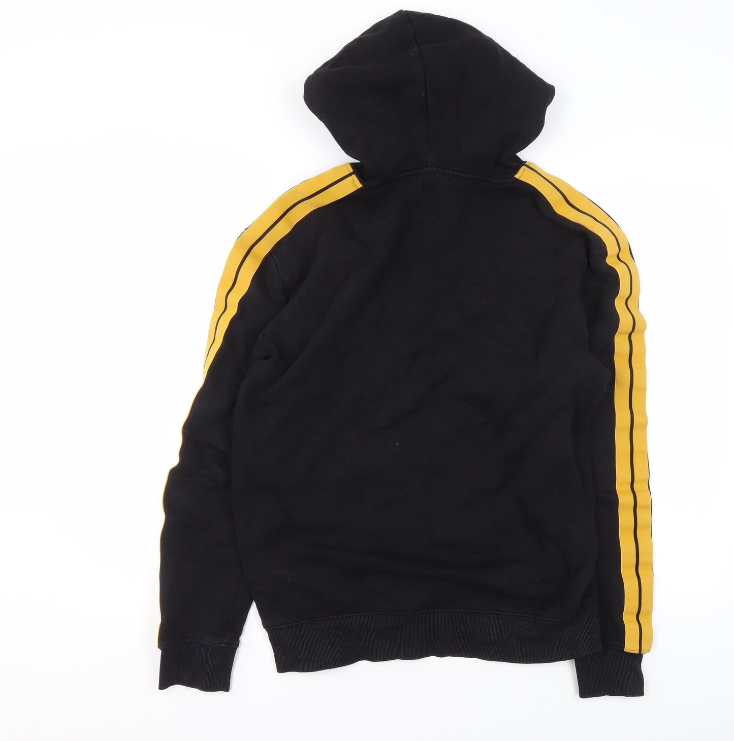 New Look Men's Black Small Pullover Hoodie with Yellow Stripes and Logo