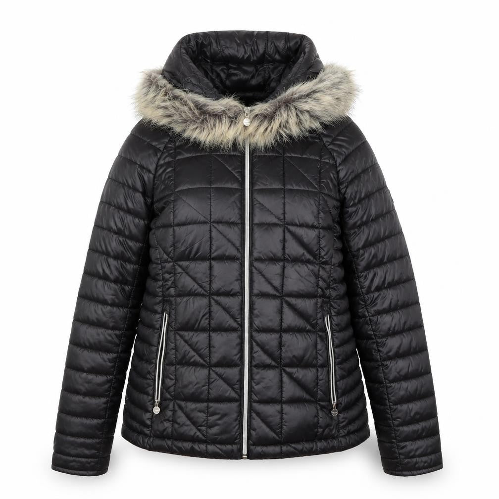 Dare 2b Womens Black Puffer Jacket Size 10 Hooded Faux Fur Trim