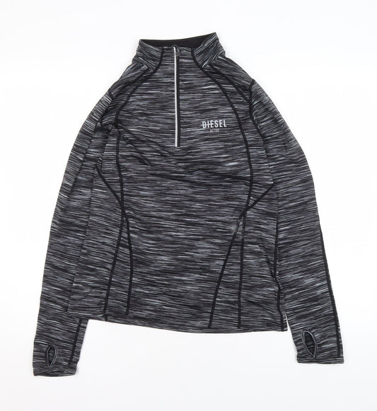 Diesel Womens Black Medium 1/2 Zip Activewear Track Jacket