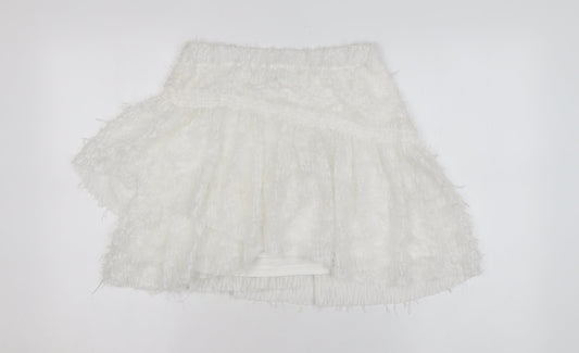 Zara Women White Short Flared Tweed Skirt Size S
