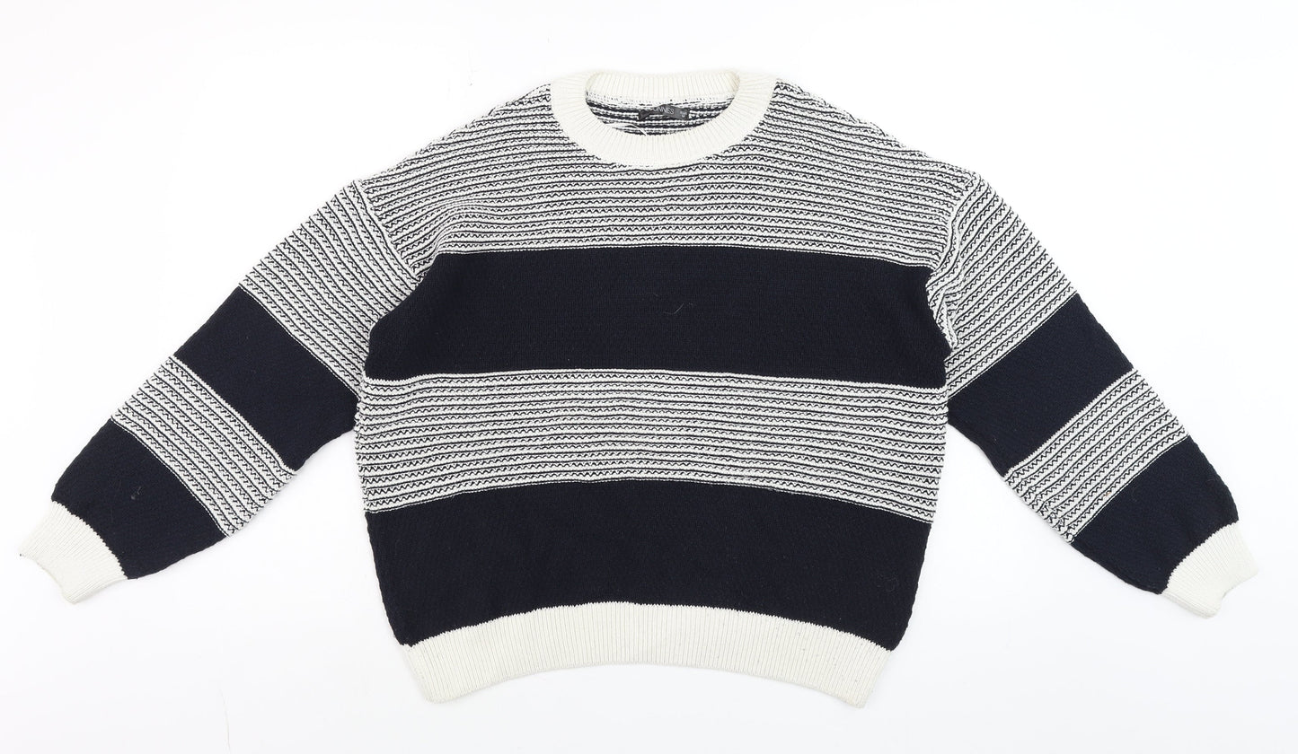 Dunnes Men’s Blue White Striped Crew Neck Knit Jumper Size M