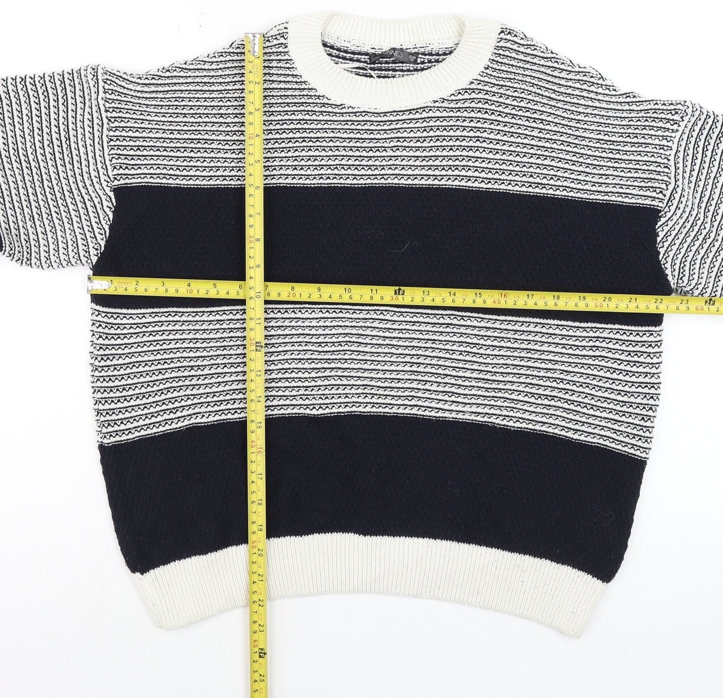 Dunnes Men’s Blue White Striped Crew Neck Knit Jumper Size M