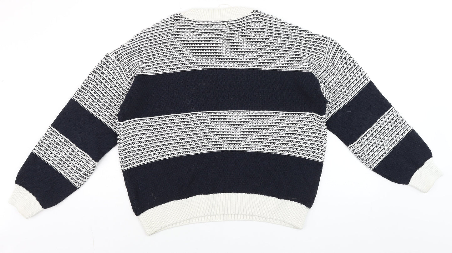 Dunnes Men’s Blue White Striped Crew Neck Knit Jumper Size M