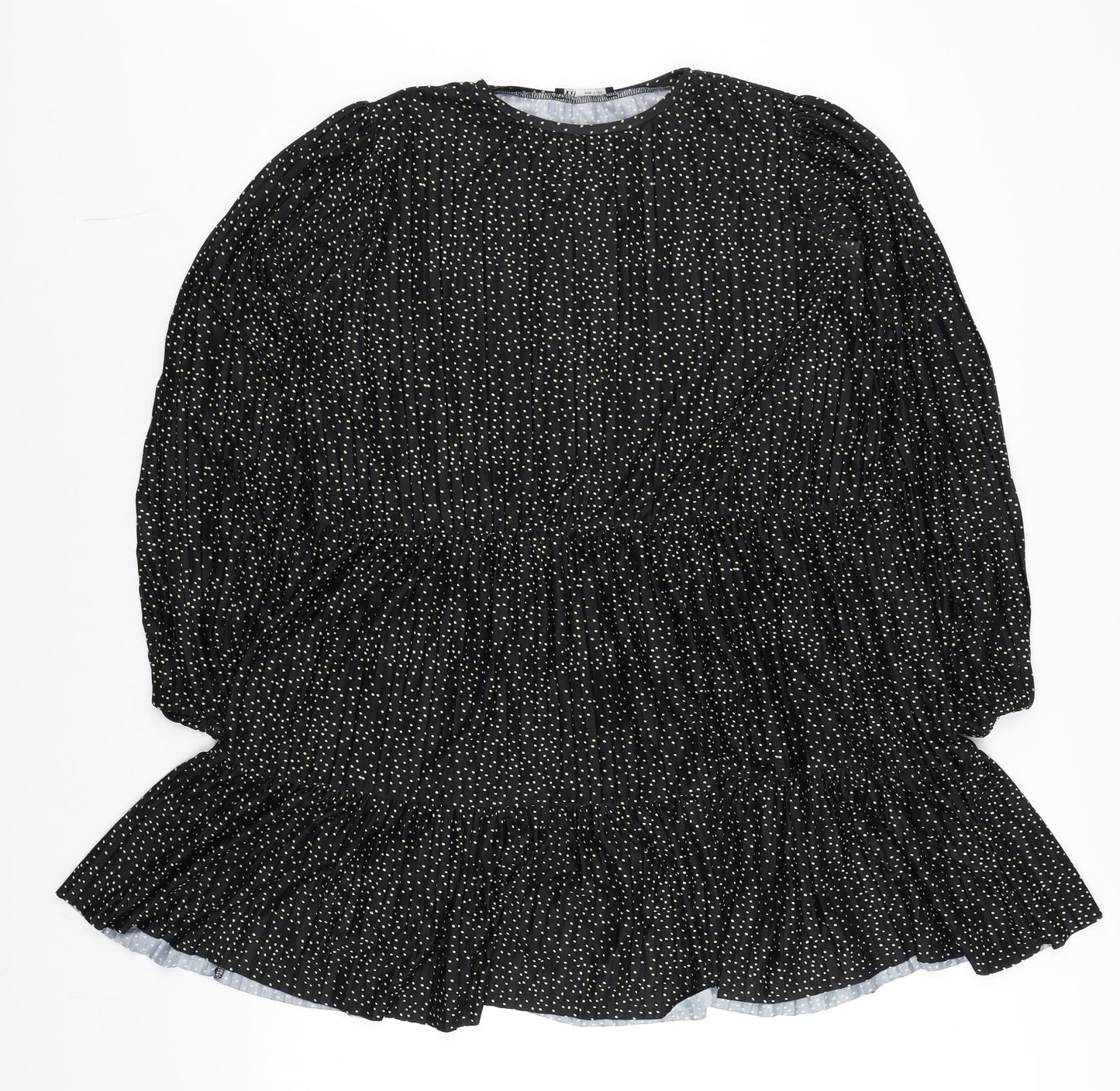 Zara Womens Black Polka Dot Ruffle Tunic Blouse Size S