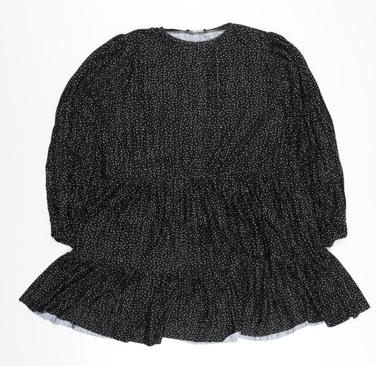 Zara Womens Black Polka Dot Ruffle Tunic Blouse Size S