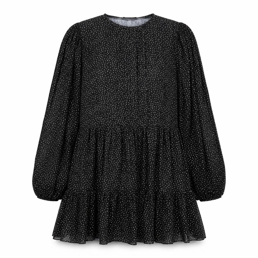 Zara Womens Black Polka Dot Ruffle Tunic Blouse Size S