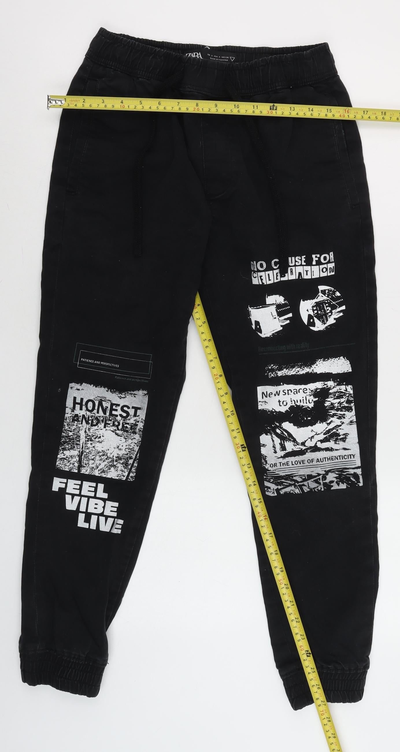 Zara Boys Black Graphic Jogger Sweatpants Size 9 Years Elastic Waist