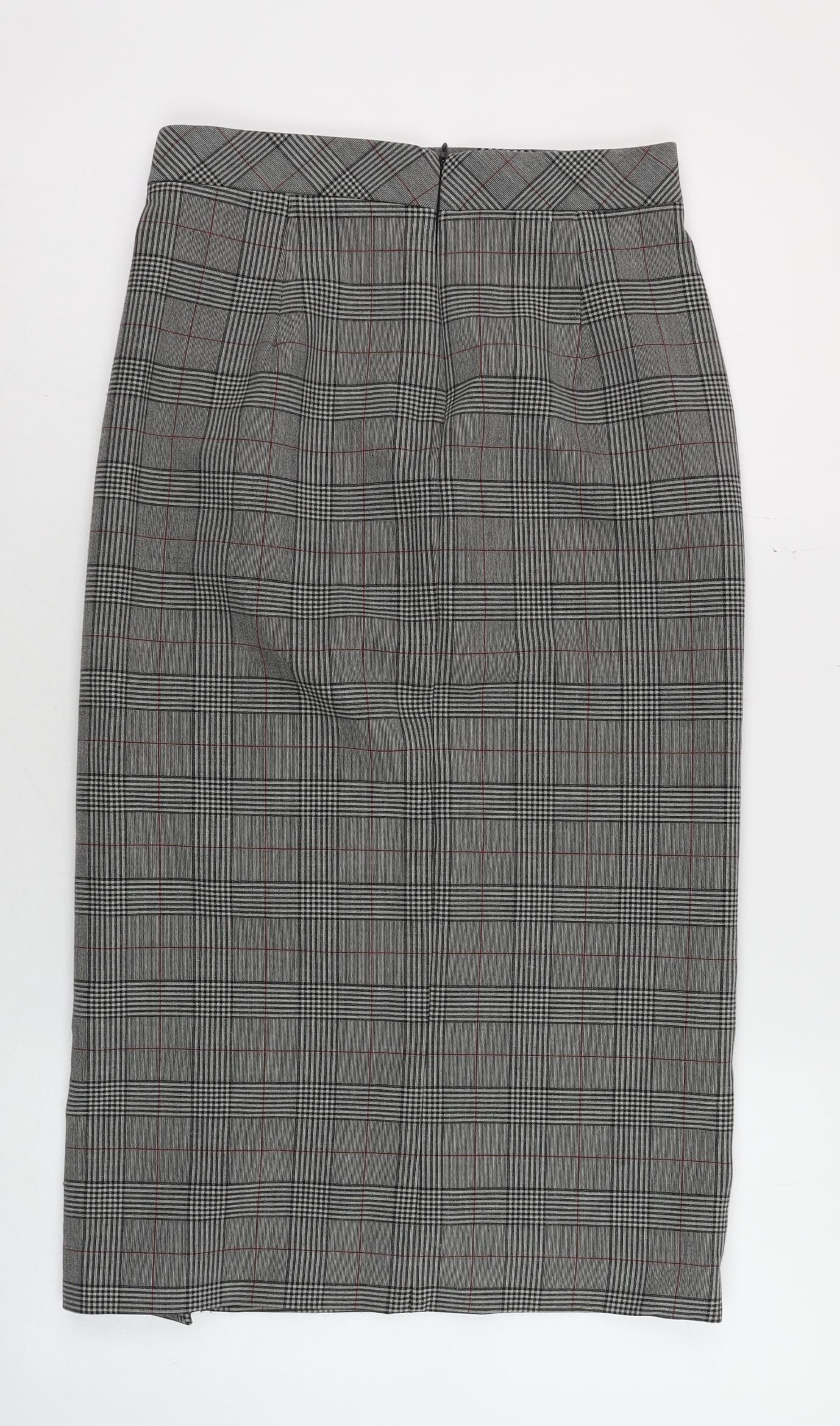 Zara Woman Grey Check Midi Pencil Skirt Women’s S Business Style