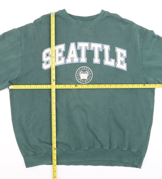 Pull & Bear Women Green Seattle Graphic Crew Neck Sweatshirt L