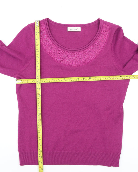 Marks and Spencer Per Una Pink Sequin Scoop Neck Womens Jumper Size 14