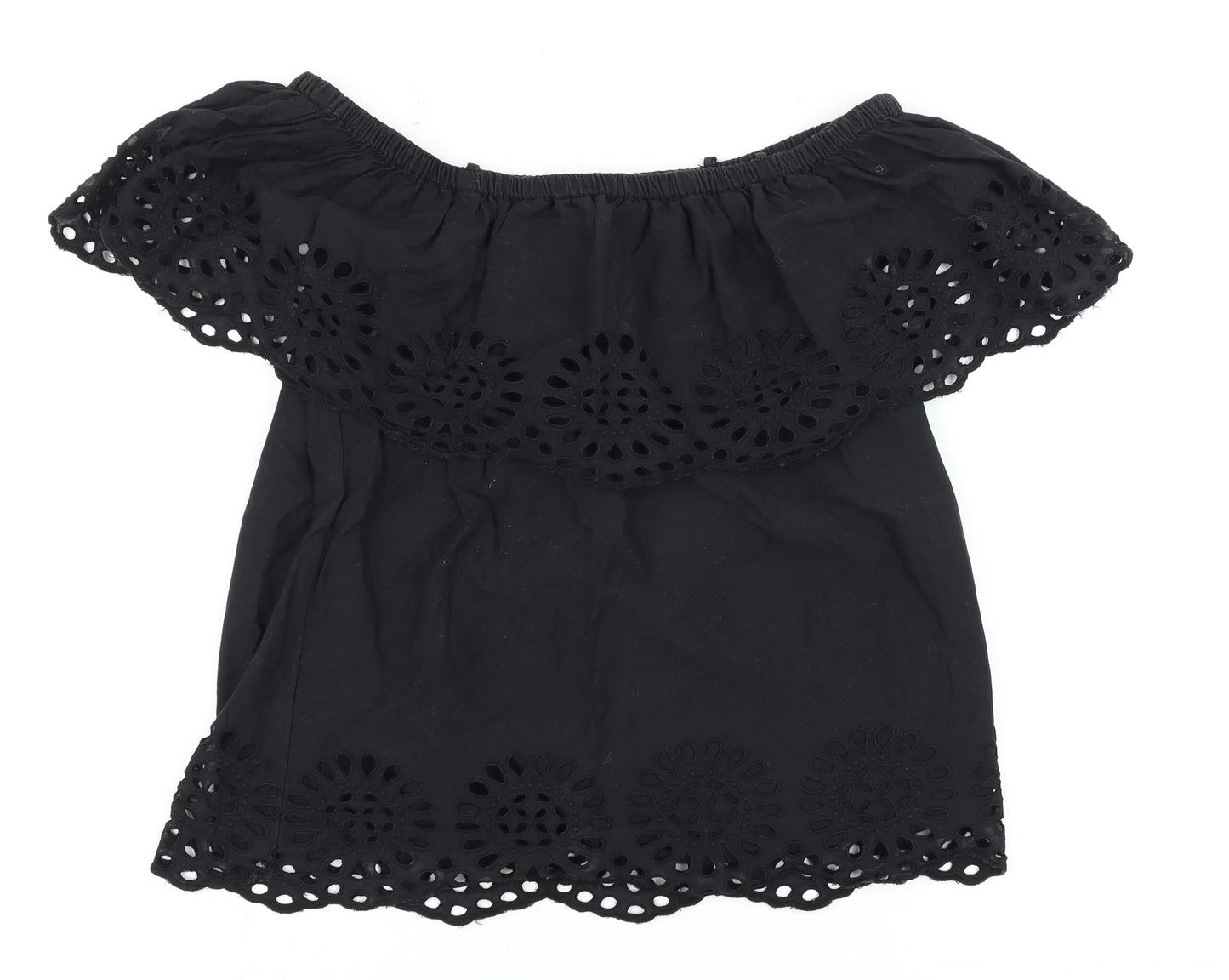 Vila Women's Black Off Shoulder Embroidered Cotton Tunic Blouse Size S