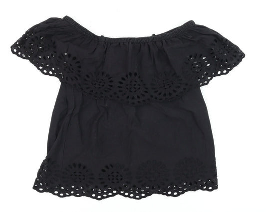 Vila Women's Black Off Shoulder Embroidered Cotton Tunic Blouse Size S
