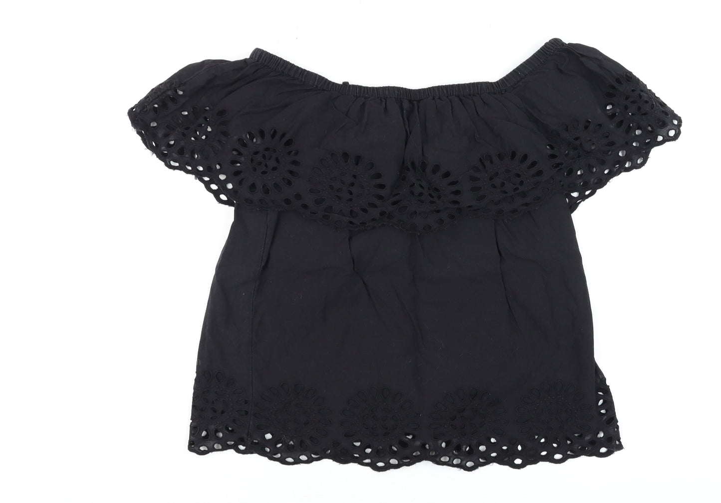 Vila Women's Black Off Shoulder Embroidered Cotton Tunic Blouse Size S