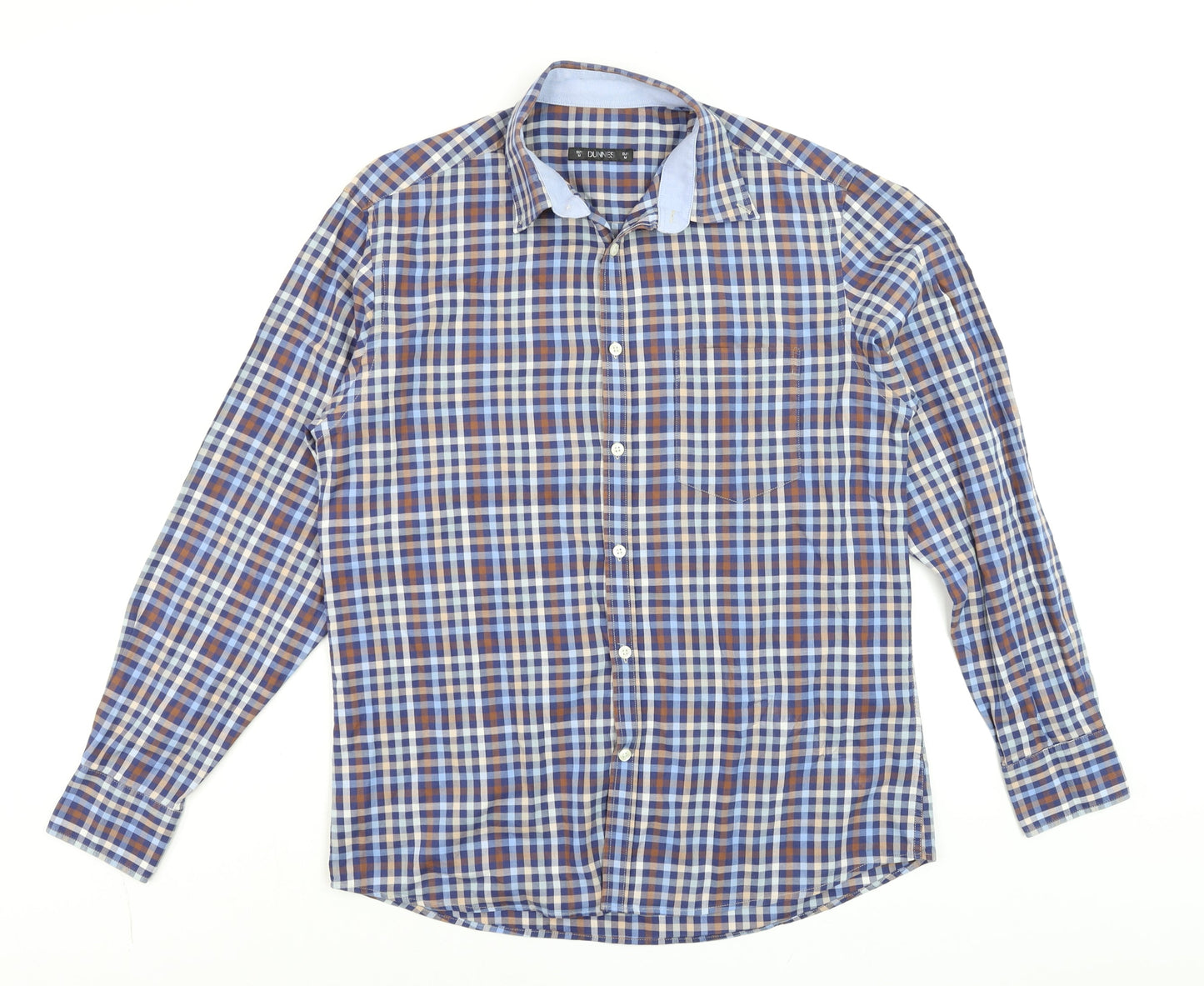 Dunnes Men's Blue Check Long Sleeve Cotton Button-Up Shirt M