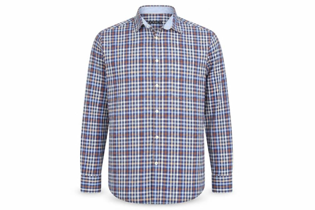 Dunnes Men's Blue Check Long Sleeve Cotton Button-Up Shirt M