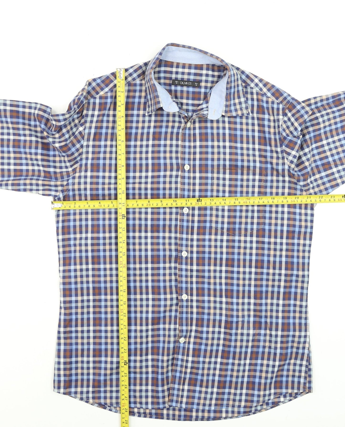 Dunnes Men's Blue Check Long Sleeve Cotton Button-Up Shirt M