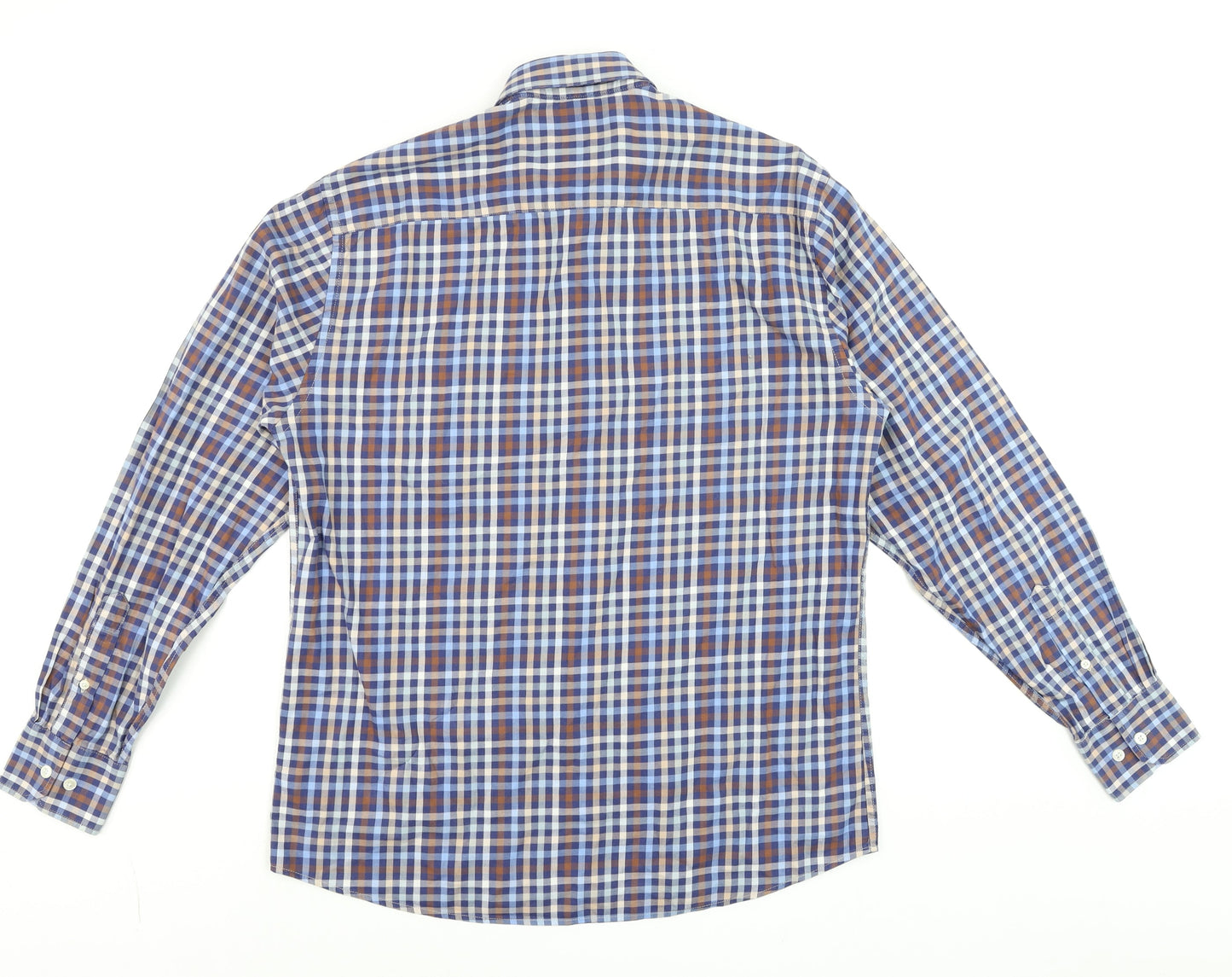 Dunnes Men's Blue Check Long Sleeve Cotton Button-Up Shirt M