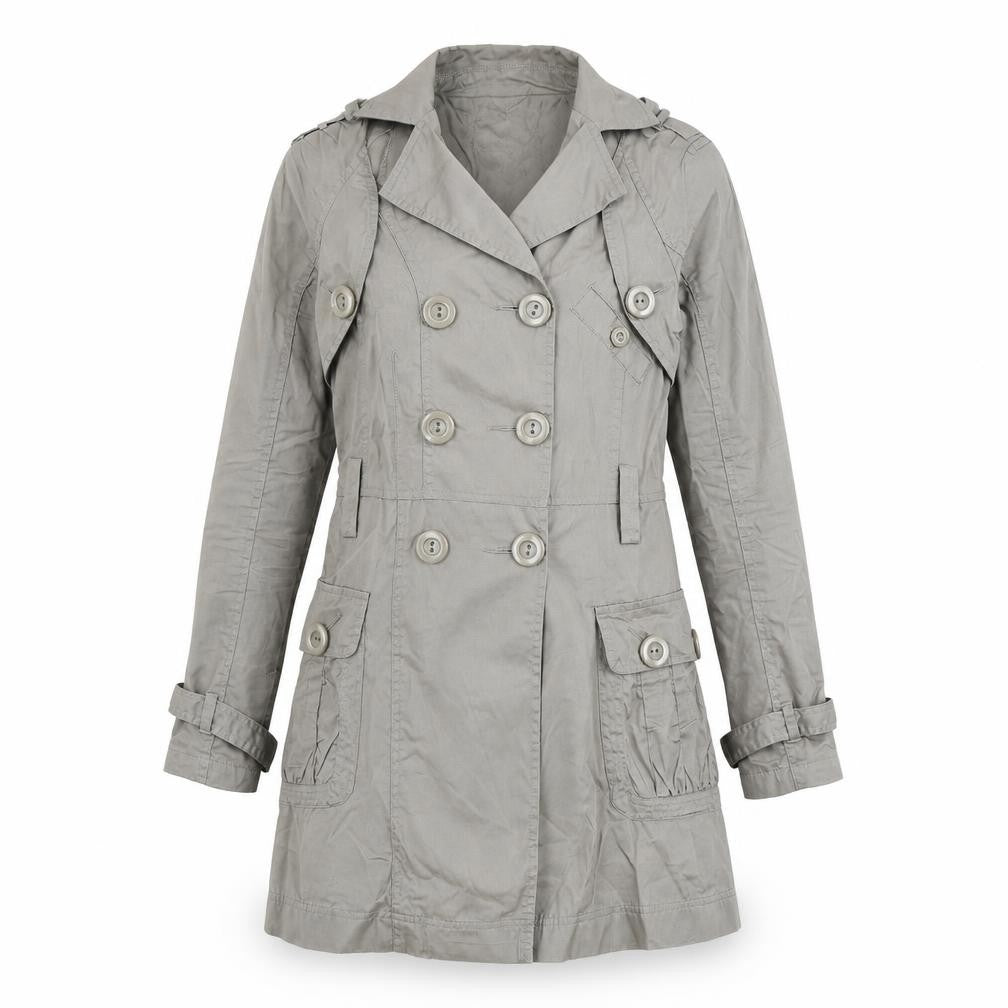 XDYE Womens Grey Double Breasted Trench Coat Size S Classic Style
