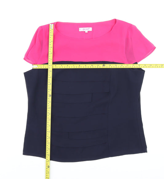 Marks and Spencer Per Una Pink and Navy Colourblock Short Sleeve Tunic Blouse Size 14
