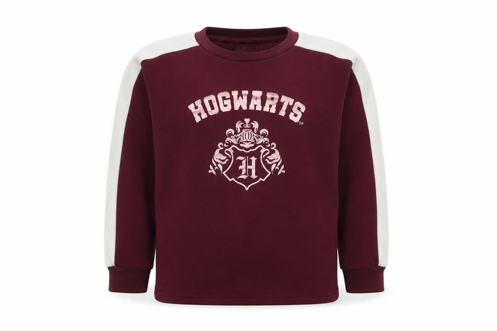 Front view of Harry Potter girls’ red hogwarts logo pullover sweatshirt 14 years