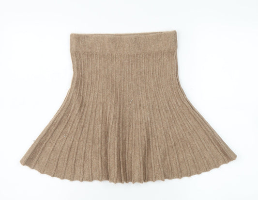 River Island Women Beige Pleated Knit Short Skirt S