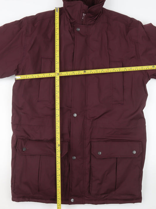 BHS Men's Burgundy Parka Coat M Regular Fit Winter Lined Jacket