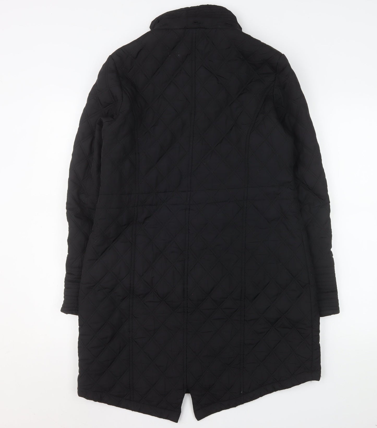 Tu Women’s Black Quilted Long Coat Size 10 Lined Zip Pockets