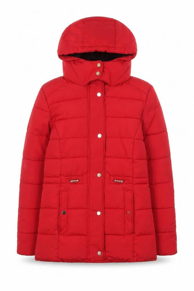 Front view of George girls’ red hooded puffer jacket 11-12 years winter coat