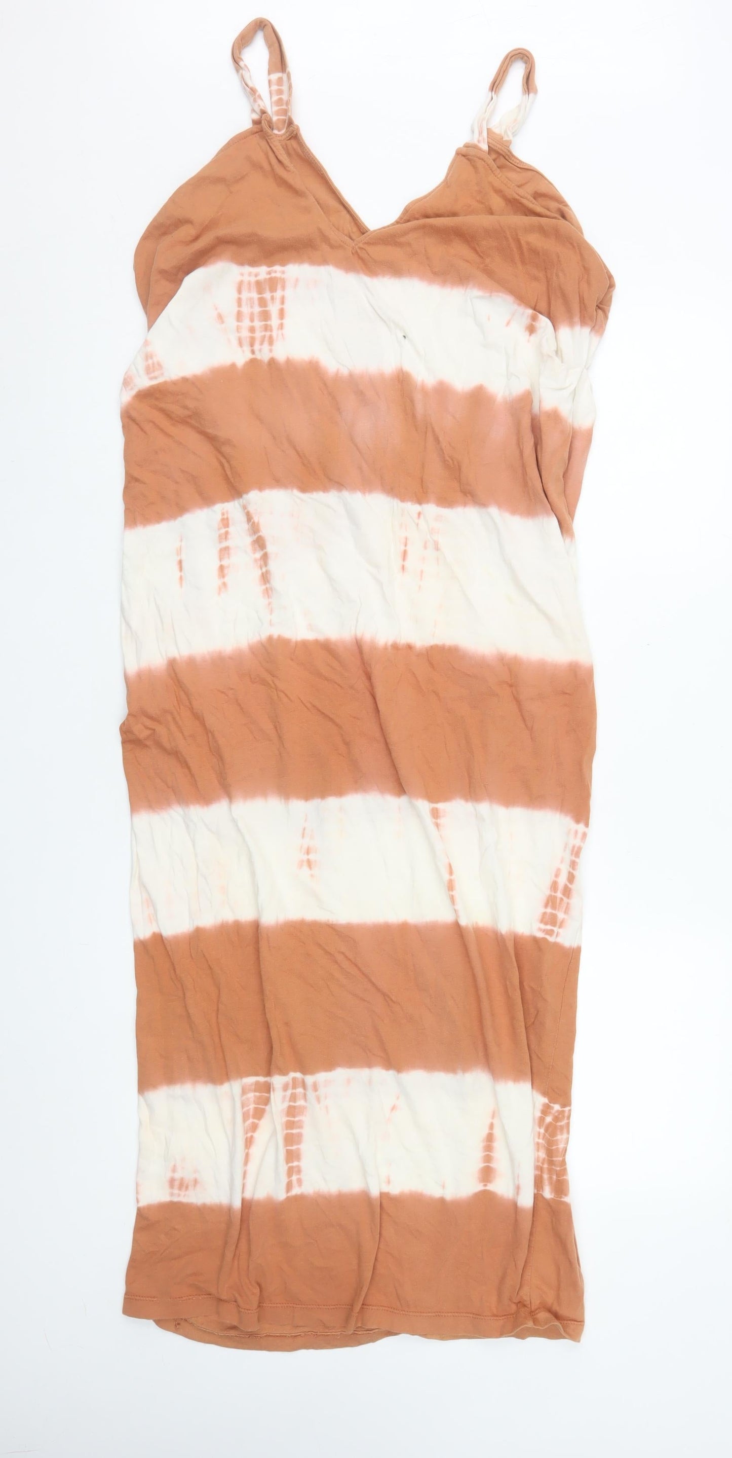 Zara Women Brown Tie Dye Cotton Slip Midi Dress Size 8