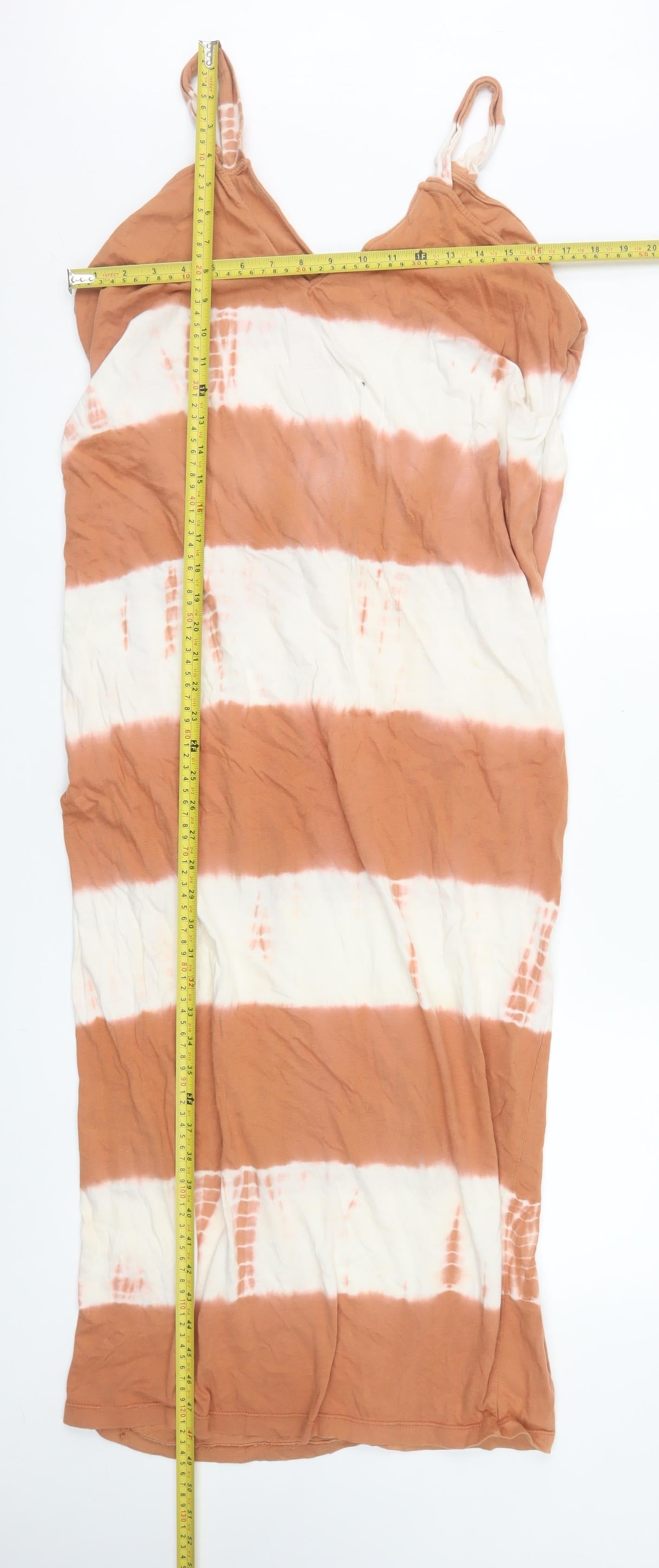 Zara Women Brown Tie Dye Cotton Slip Midi Dress Size 8