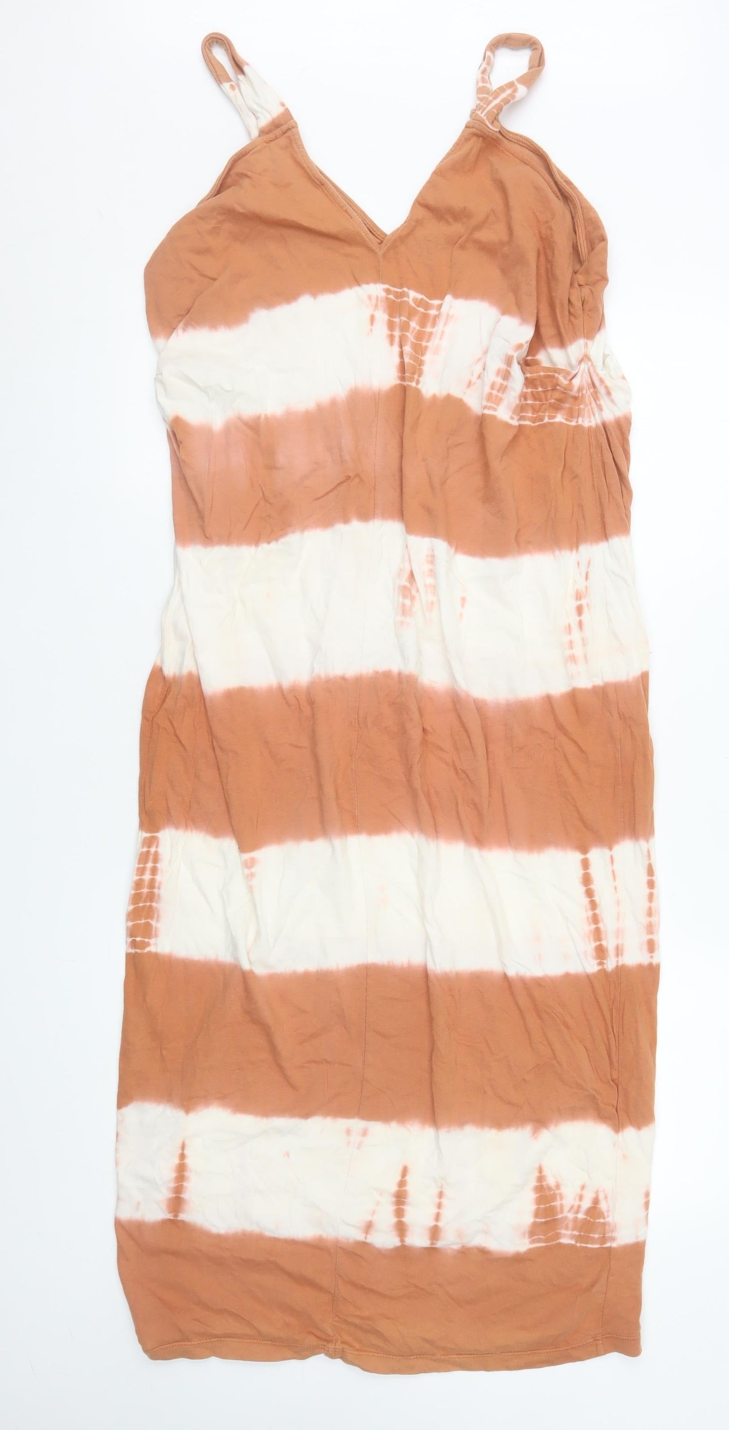 Zara Women Brown Tie Dye Cotton Slip Midi Dress Size 8