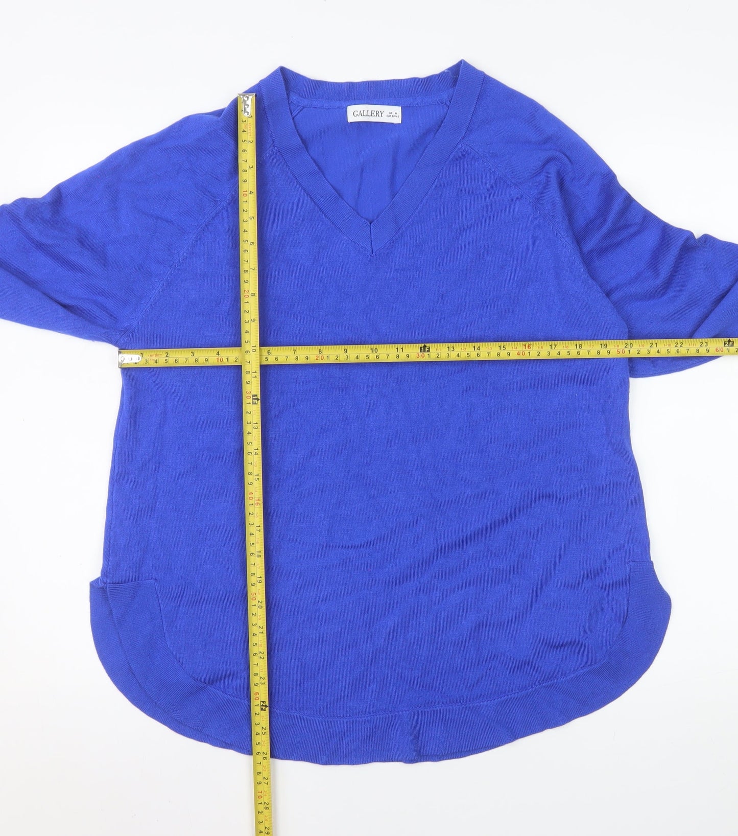 Gallery Men's Blue V-Neck Knit Pullover Jumper Size M