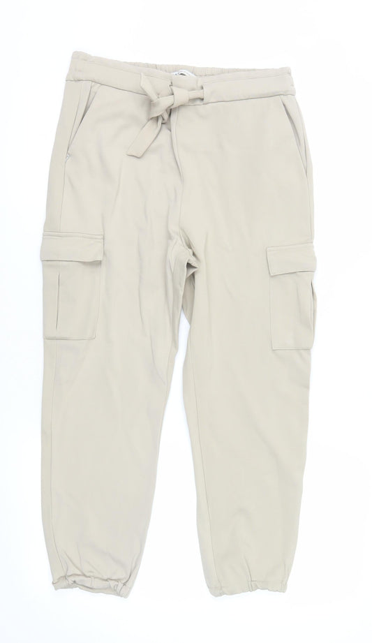 ONLY Women’s Beige Cargo Trousers Belted Regular Fit Size M