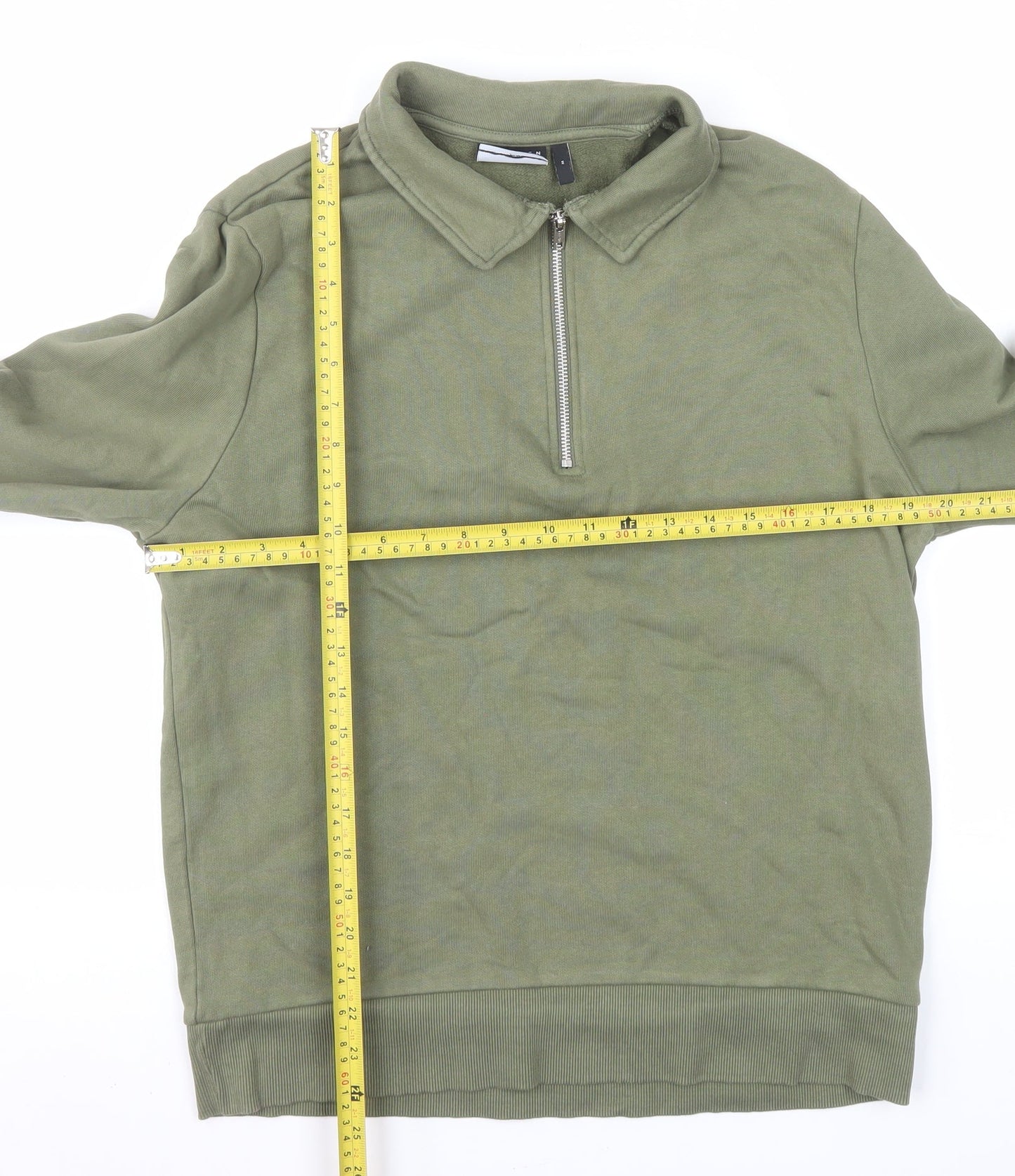 ASOS DESIGN Men's Green 1/4 Zip Collared Sweatshirt Size M