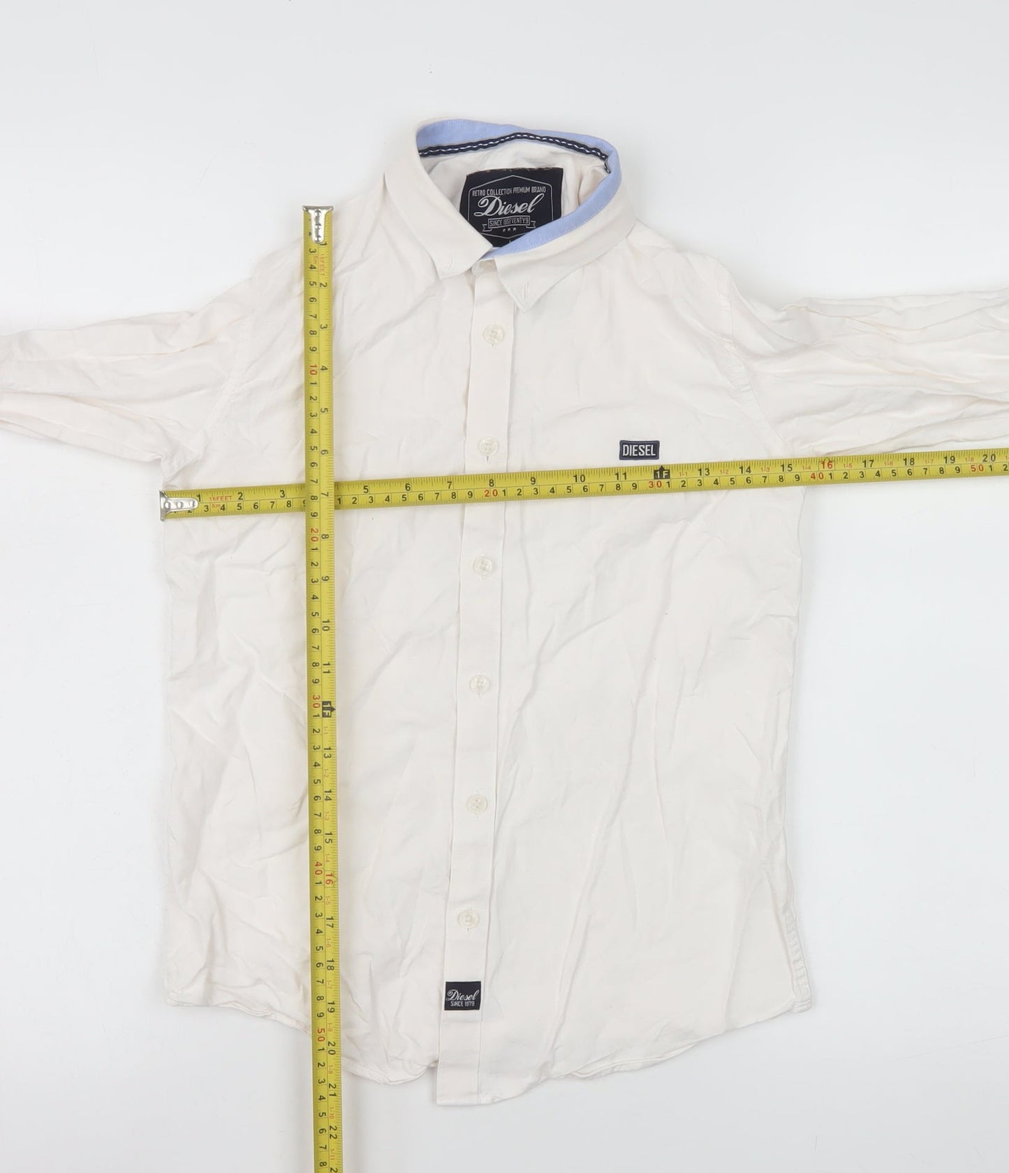 Diesel Boys Beige Button-Up Long Sleeve Shirt Age 9-10 Retro Style