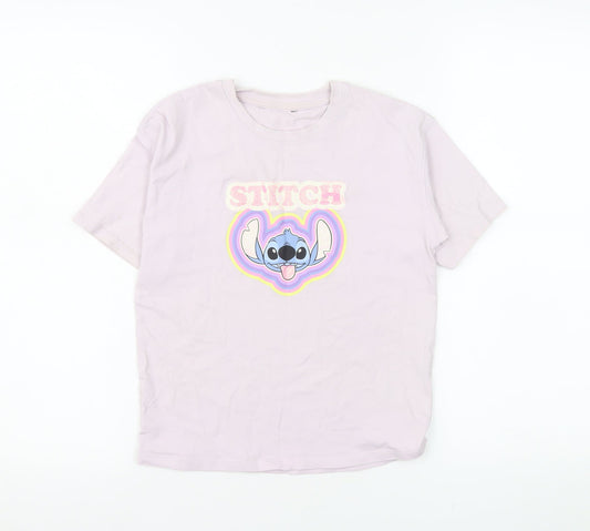 Disney Stitch Girls Pink T-Shirt by George 9-10 Years Cotton Graphic Top