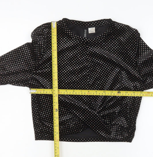 H&M Divided Womens Black Velvet Long Sleeve Cropped Top L