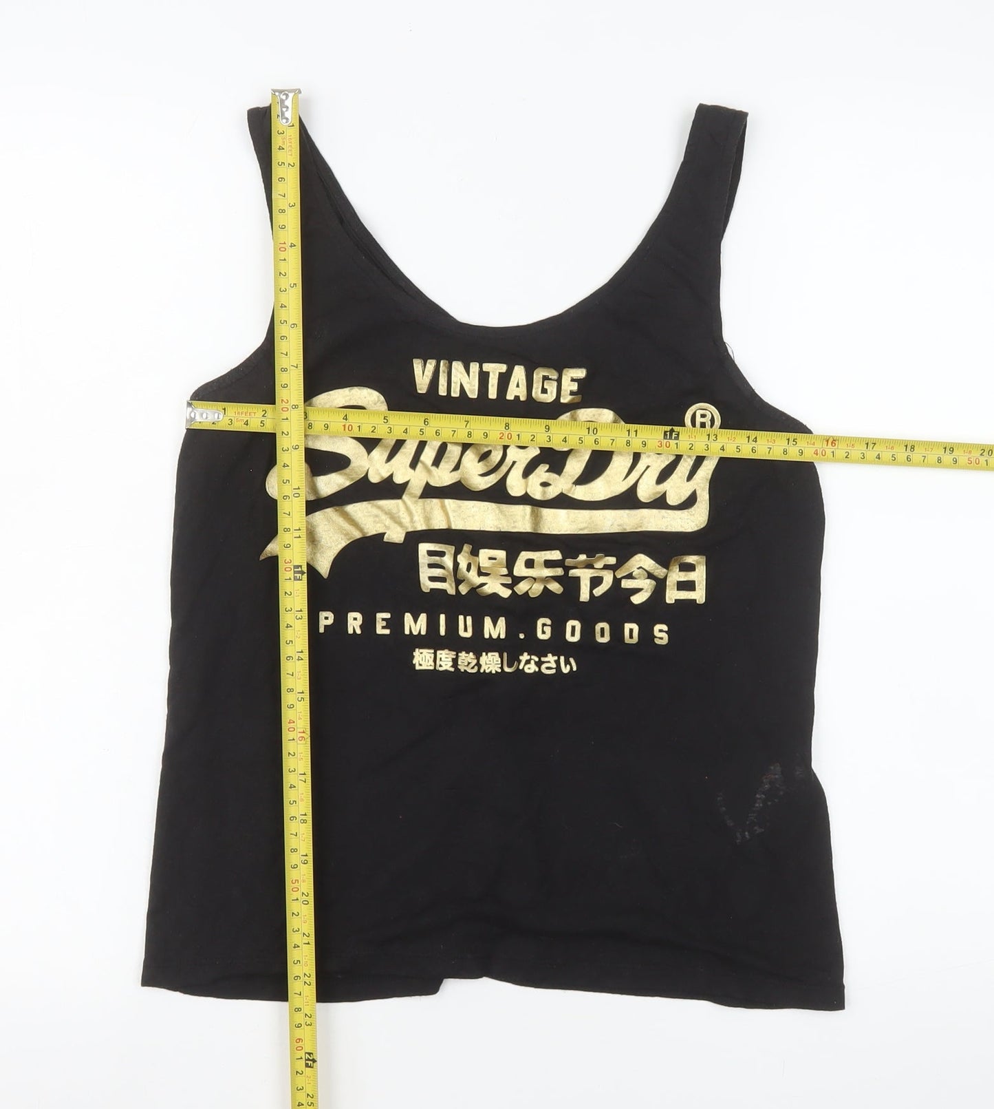 Superdry Women's Black Tank Top Size 8 Vintage Logo Cotton Vest