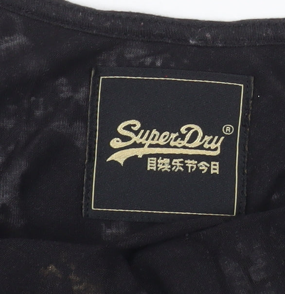 Superdry Women's Black Tank Top Size 8 Vintage Logo Cotton Vest
