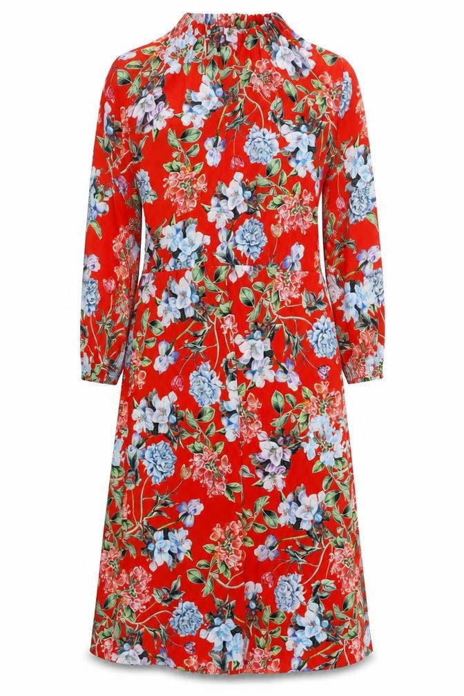 H&M Women Red Floral Knee Length A-Line Dress Size 8