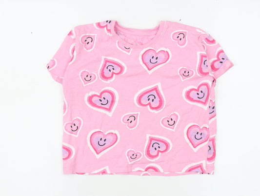 Dunnes Stores Girls Pink Heart Print Cotton T-Shirt 4-5 Years