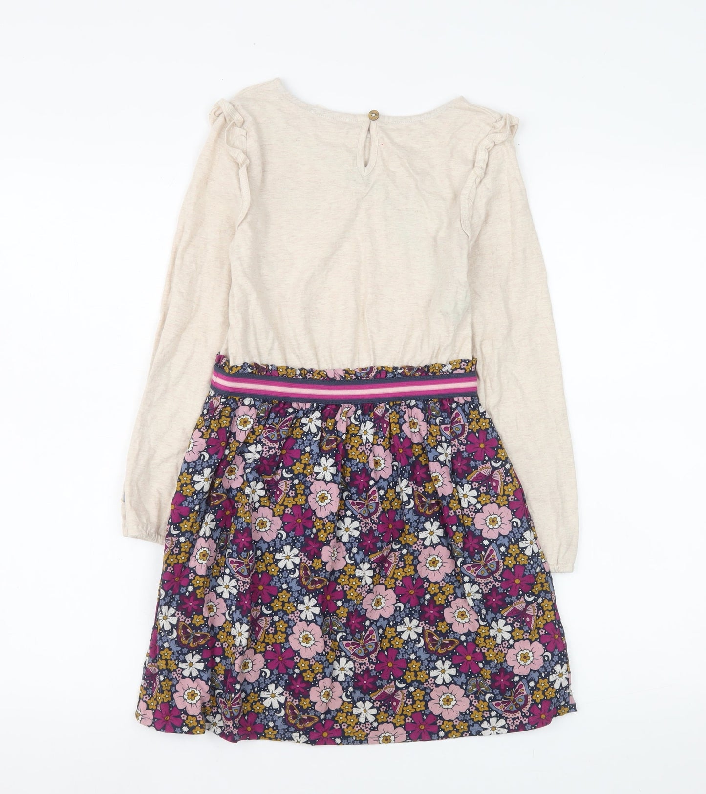 FatFace Girls Beige Floral Butterfly Cotton Viscose Fit & Flare Dress 8 Years