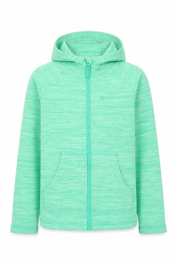 Front view of Mountain Warehouse girls’ green hooded full zip fleece jacket 7-8 years