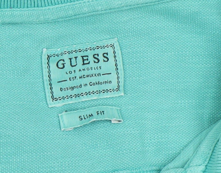 Guess Mens Green Slim Fit Polo Shirt Size XL Cotton Stretch