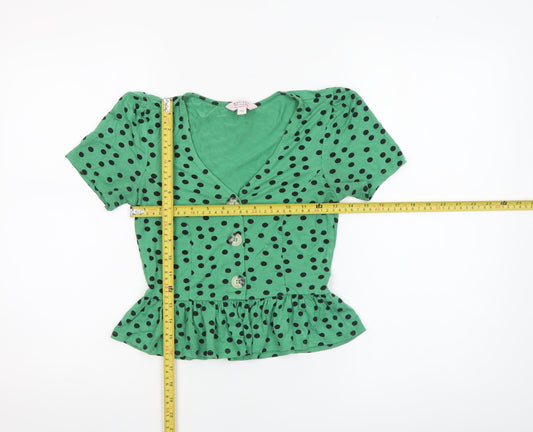 Miss Selfridge Petites Green Polka Dot Cropped Blouse UK 4