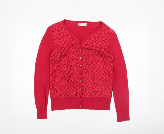 Voulez Vous Women’s Red V-Neck Floral Knit Cardigan Size S