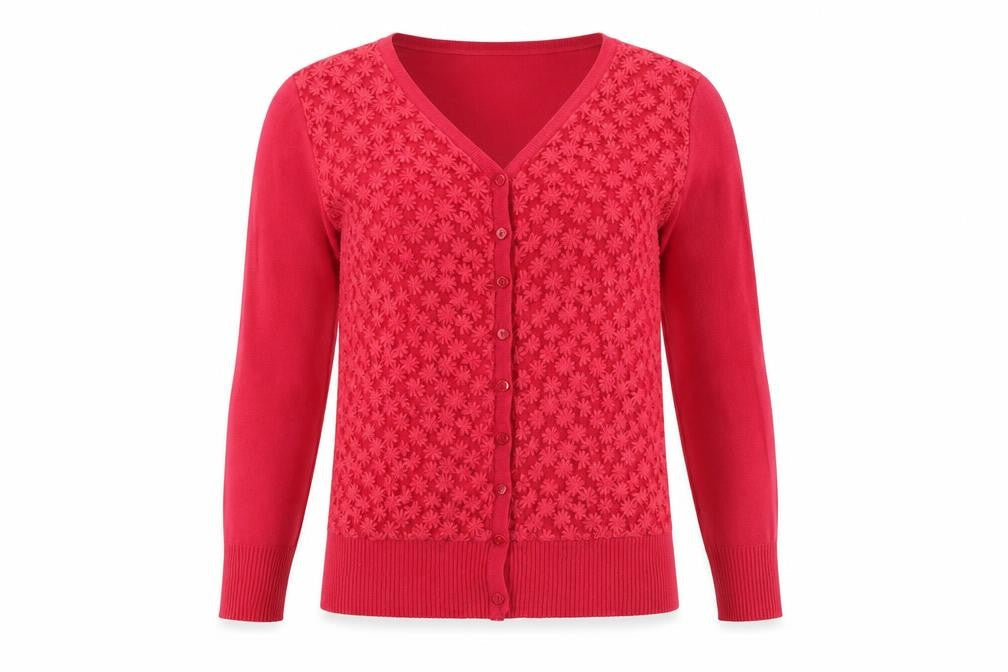 Voulez Vous Women’s Red V-Neck Floral Knit Cardigan Size S