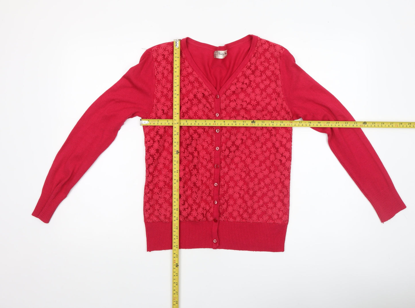 Voulez Vous Women’s Red V-Neck Floral Knit Cardigan Size S
